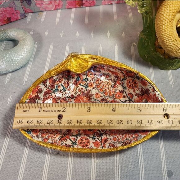 DECOUPAGE CLAM SHELL DECOUPAGE FLOWERS TRINKET DISH - Picture 8 of 11